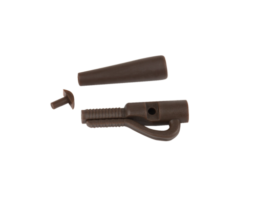 Безопасная клипса с фиксатором+конус "Volzhanka Lead Clips with Pin Tail Rubber" цвет Trans Brown (8шт)