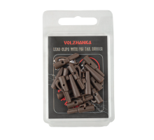 Безопасная клипса с фиксатором+конус "Volzhanka Lead Clips with Pin Tail Rubber" цвет Trans Brown (8шт)