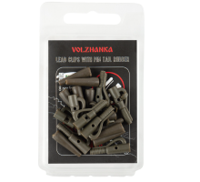Безопасная клипса с фиксатором+конус "Volzhanka Lead Clips with Pin Tail Rubber" цвет Trans Green (8шт)