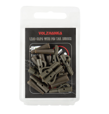 Безопасная клипса с фиксатором+конус "Volzhanka Lead Clips with Pin Tail Rubber" цвет Trans Green (8шт)