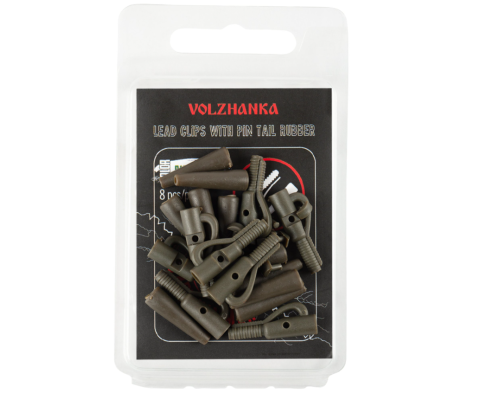Безопасная клипса с фиксатором+конус "Volzhanka Lead Clips with Pin Tail Rubber" цвет Trans Green (8шт)