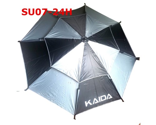 Зонт рыболовный Kaida SU07-24H 2.4м в чехле с тентом на молнии (тёмно-серый -светло-серый, двойной слой)
