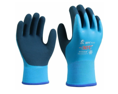 Перчатки морозостойкие водонепроницаемые -30 синие полный облив