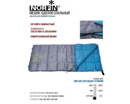 Спальный мешок-одеяло Norfin Alpine Comfort 250 R 200х80см, 0С/+20С Спальный мешок-одеяло Norfin Alpine Comfort 250 R 200х80см, 0С/+20С