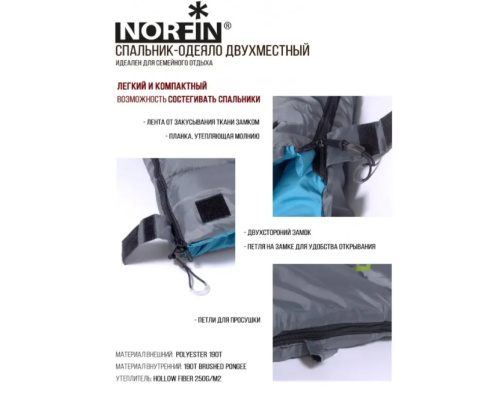 Спальный мешок-одеяло Norfin Alpine Comfort 250 R 200х80см, 0С/+20С Спальный мешок-одеяло Norfin Alpine Comfort 250 R 200х80см, 0С/+20С